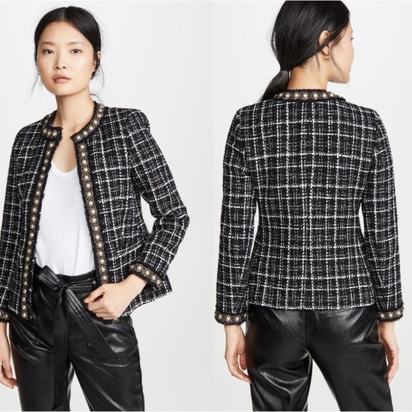 NWT Alice + Olivia Carmen Embellished Tweed Wool Blend Blazer size 6 - Picture 7 of 15